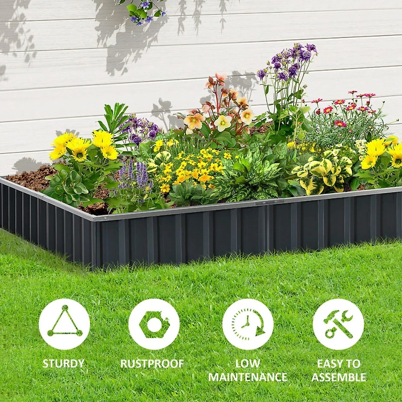 8.5' x 3' x 1' Raised Garden Bed, Galvanized Metal Planter Box for Vegetables Flowers Herbs, Dark Gray