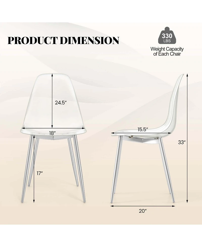 Dining Chair Set of 4 with Heavy-Duty Electroplated Metal Legs Curved Back Armless