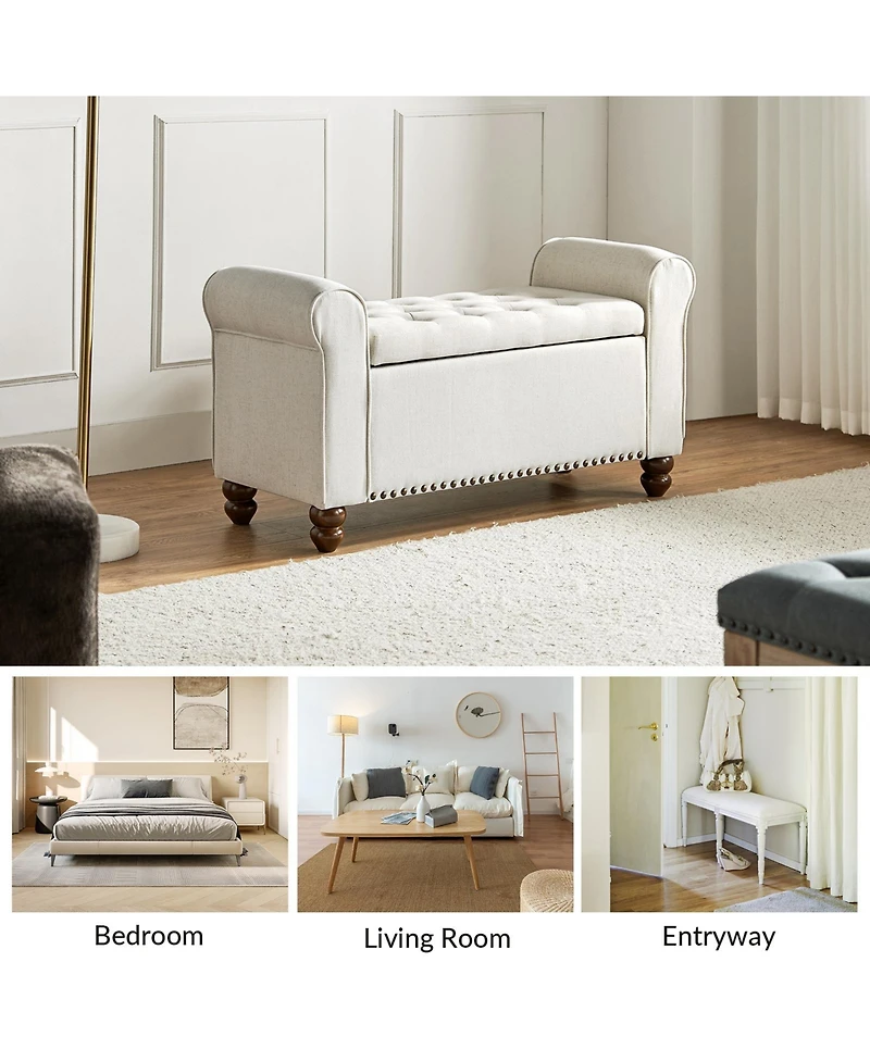 Hulala Home Transitional Carmen 43.7" Wide Storage Bench with Sturdy Wood Legs