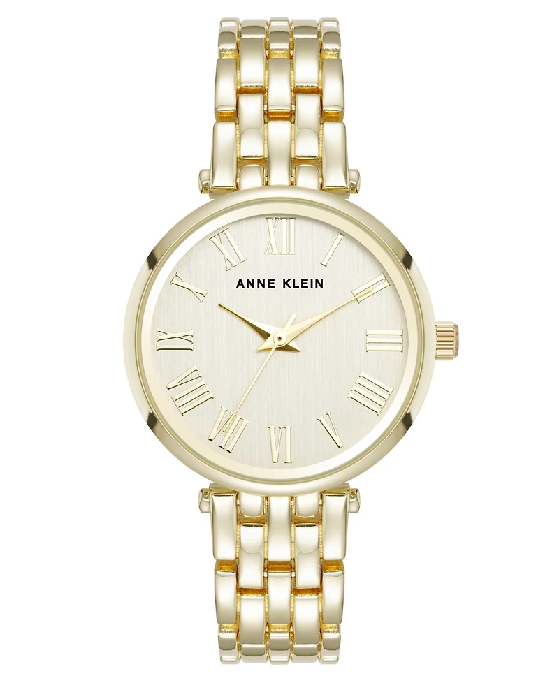 Anne Klein Women's Quartz Everyday Roman Numeral Champagne and Gold-Tone Alloy Metal Watch, 32mm