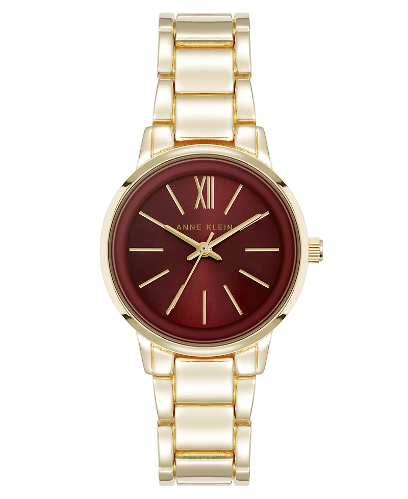 Anne Klein Women's Quartz Minimalist Burgundy and Gold-Tone Alloy Metal Watch, 32mm