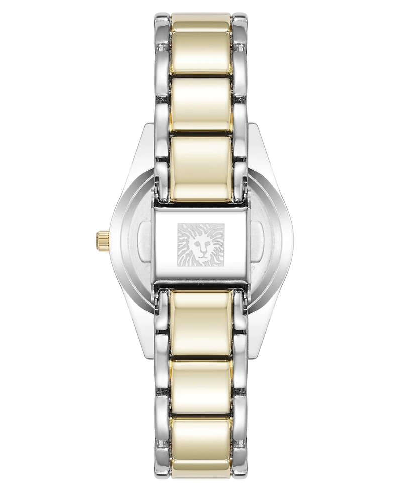 Anne Klein Women's Quartz Bold Coin Edge Bezel Black and Two-Tone Alloy Metal Watch, 32mm