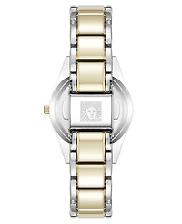 Anne Klein Women's Quartz Bold Coin Edge Bezel Black and Two-Tone Alloy Metal Watch, 32mm