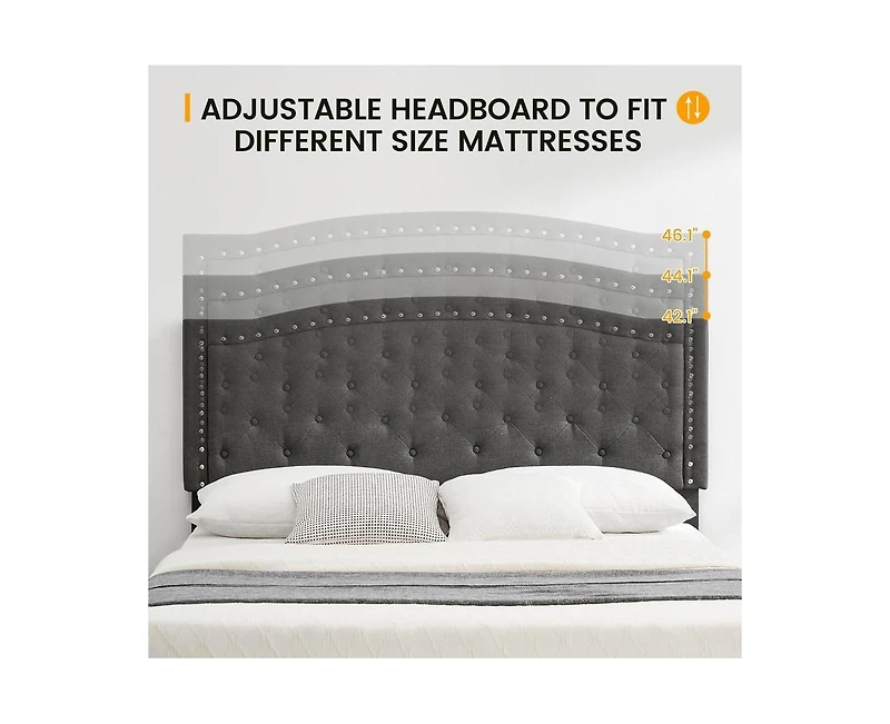 gaomon Full Size Bed Frame with Button Tufted Headboard, Mattress Foundation, Easy Assembly, No Box Spring Needed