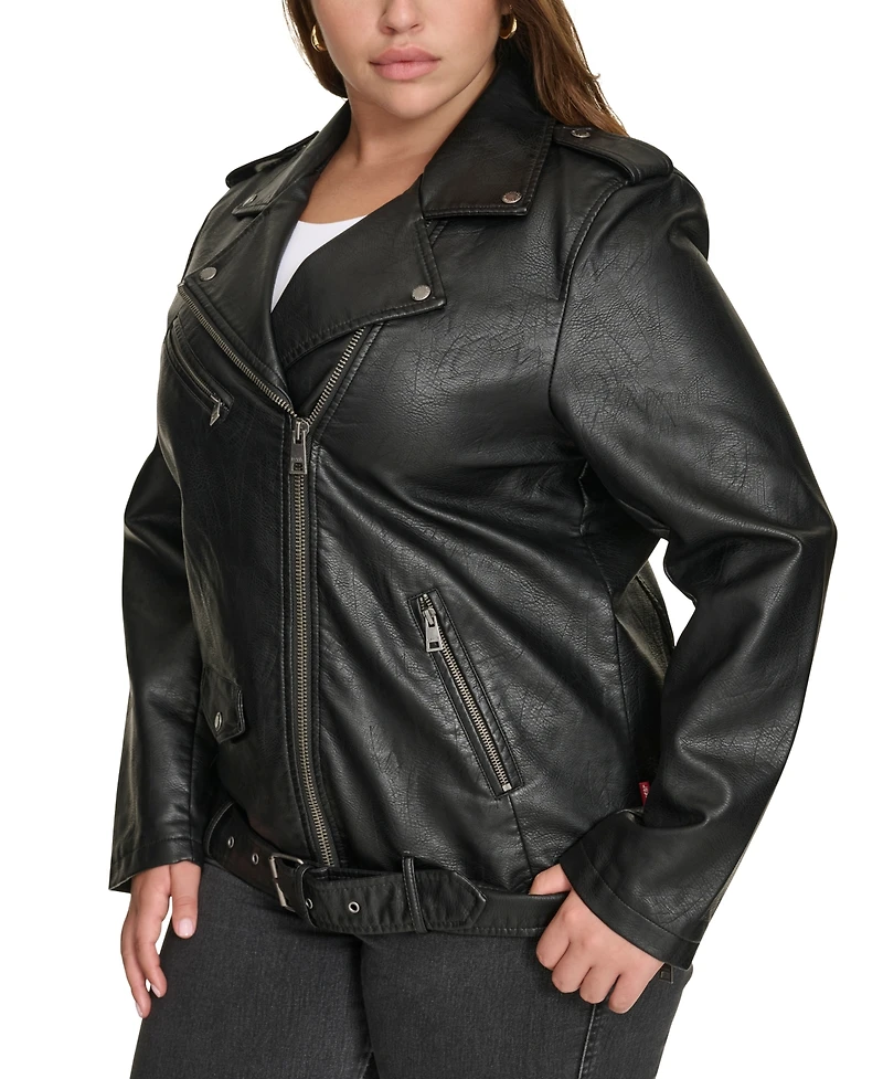 Levi's Plus Faux Leather Long Line Belted Moto Jacket
