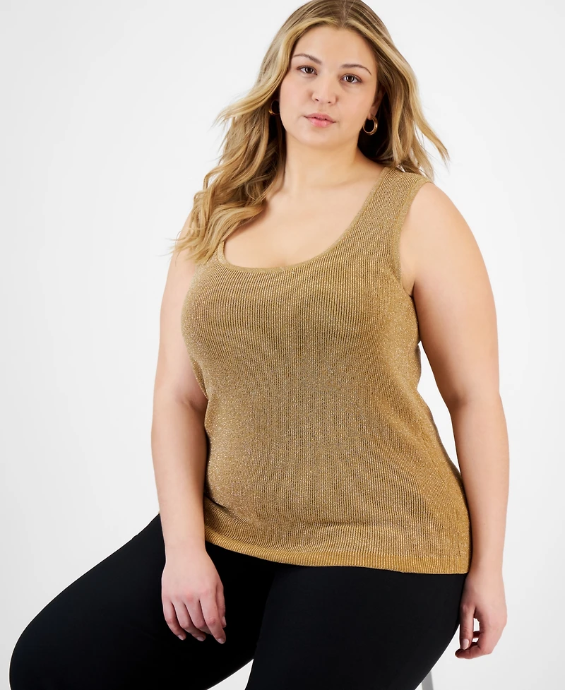Tahari Asl Plus Metallic Rib-Knit Scoop-Neck Tank
