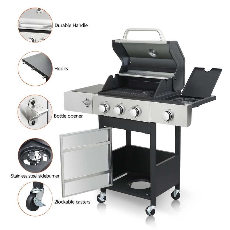 Streamdale Furniture 3-Burner Propane Gas Grill, 37230BTU with Enameled Cast Iron Grids