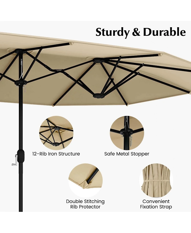 Costway 10 Pieces Patio Wicker Dining Set with Double-Sided Umbrella 8 Armchairs