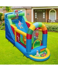 Costway Inflatable Bounce House with Climbing Surface Long Slide Obstacles with 735W blower