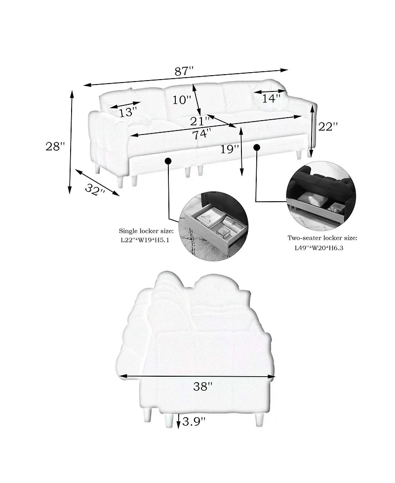 Streamdale Furniture 86.61 inches beige technology cloth sofa, three sofa lift sofa bed, sofa bed with storage cabinet, sofa is soft and comfortable,