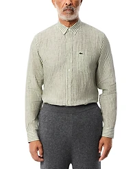 Lacoste Men's Long Sleeve Striped Button-Down Linen Shirt