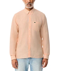 Lacoste Men's Long Sleeve Striped Button-Down Linen Shirt
