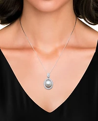 Belle de Mer Peacock Black Cultured Freshwater Pearl (10mm) & Cubic Zirconia 18" Pendant Necklace in Sterling Silver (Also in White Cultured Freshwate