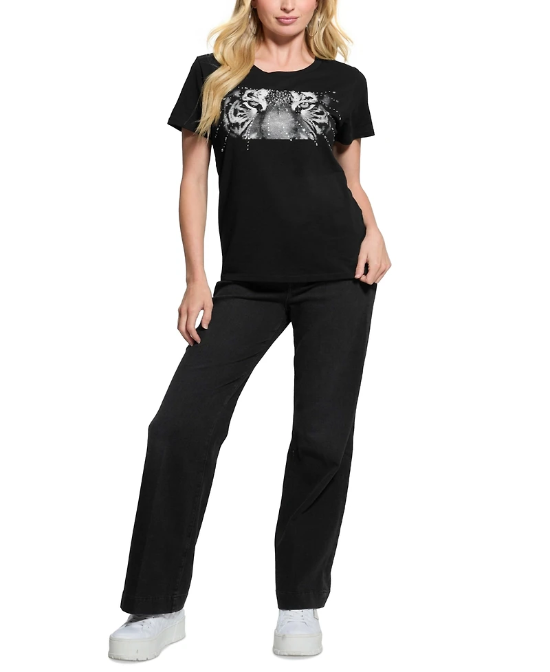 Guess Women's Tiger Eyes Graphic Crewneck Cotton Easy T-Shirt