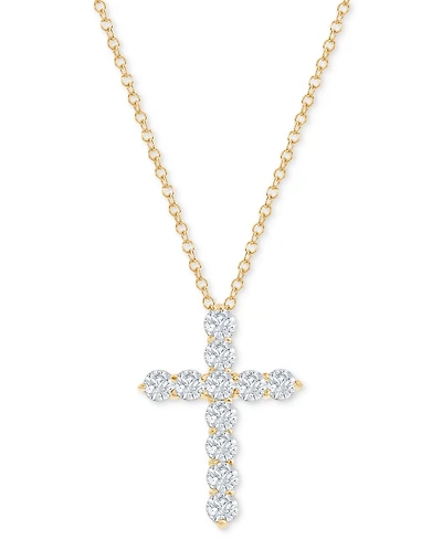 Diamond Cross Pendant Necklace (1 ct. t.w.) in 14k White or Yellow Gold, 16" + 2" extender