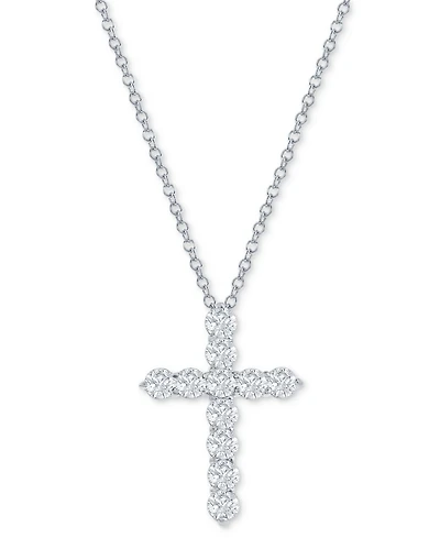 Diamond Cross Pendant Necklace (1 ct. t.w.) 14k White or Yellow Gold, 16" + 2" extender