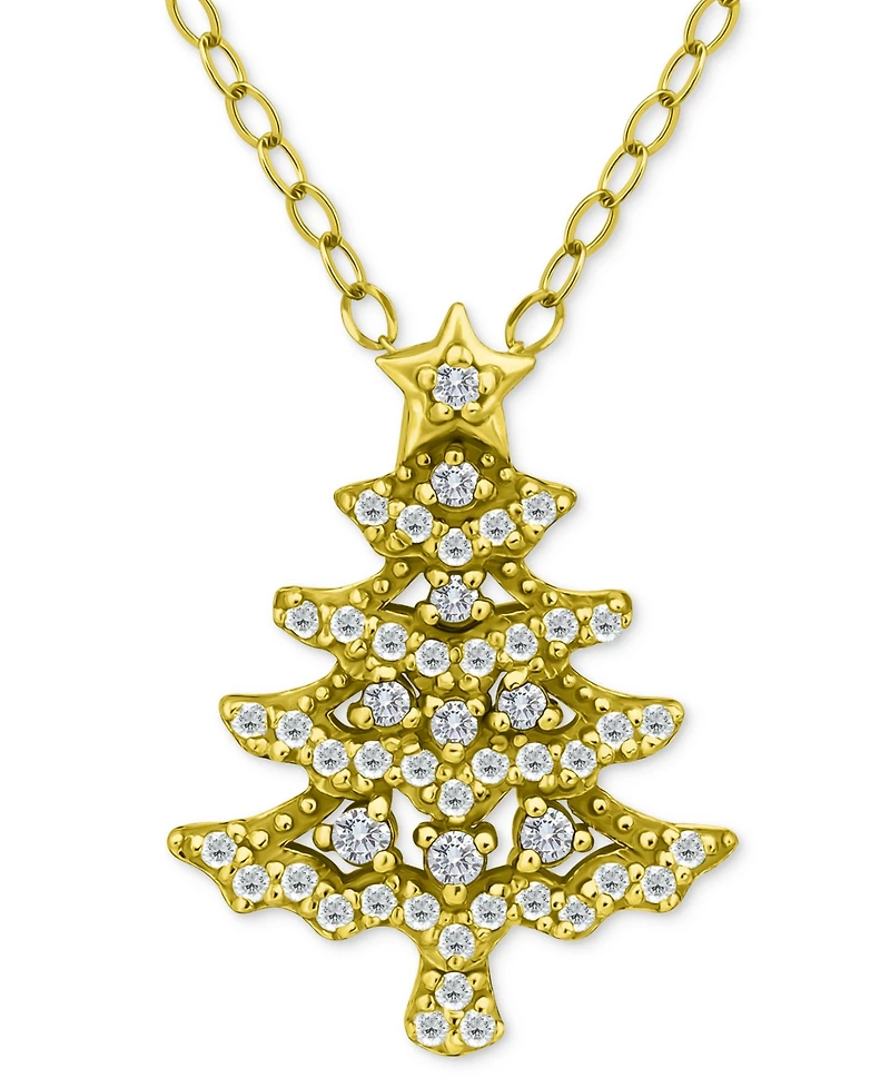 Giani Bernini Cubic Zirconia Christmas Tree Pendant Necklace, 16" + 2" extender, Created for Macy's