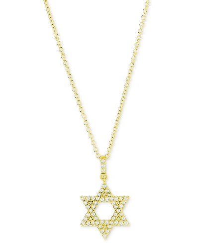 Diamond Star of David Pendant Necklace (1/4 ct. t.w.) in 14k White or Yellow Gold, 16" + 2" extender