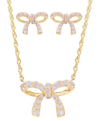 2-Pc. Set Lab Created Pink Sapphire Bow Pendant Necklace & Matching Stud Earrings (1 ct. t.w.) in 14k Gold-Plated Sterling Silver