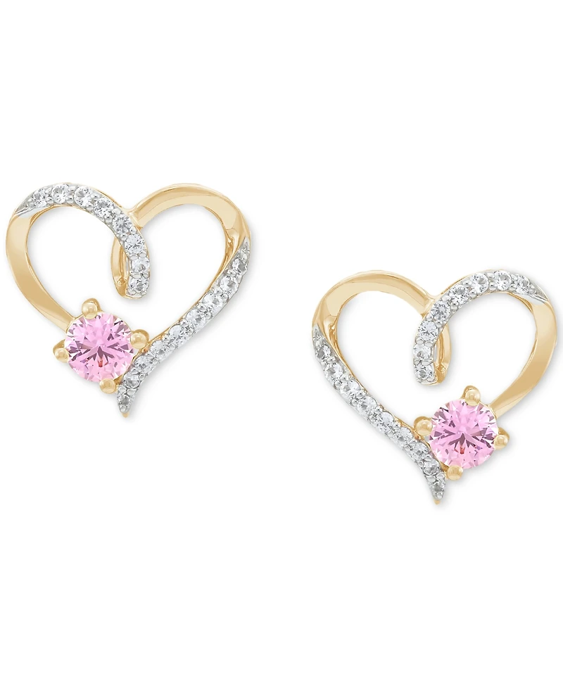 2-Pc. Set Lab Created Pink Sapphire (3/4 ct. t.w.) & Lab Created White Sapphire (1/3 ct. t.w.) Heart Pendant Necklace & Matching Stud Earrings in 14k
