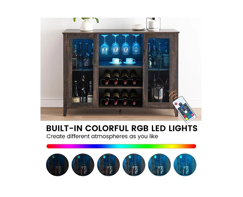 gaomon Wine Bar Cabinet with Led Light,Home Coffee Cabinet with Wine and Glass Rack,Kitchen Buffet Sideboard with Storage,Liquor Cabinet for Bar,Dinin