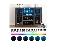 gaomon Wine Bar Cabinet with Led Light,Home Coffee Cabinet with Wine and Glass Rack,Kitchen Buffet Sideboard with Storage,Liquor Cabinet for Bar,Dinin