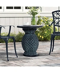 LuxenHome Patina Gray MgO Pineapple Outdoor Side Table