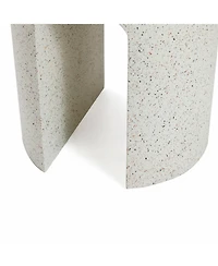 LuxenHome Outdoor Side Table, 17.5'' Mod Cream Cement Small Accent Table, Round with U-Shape End Tables for Garden,Patio,Balcony, Plant Stand