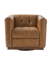 Gabriel Mid-Certury Modern Genuine Leather Swivel Club Chair with