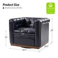 Gabriel Mid-Certury Modern Genuine Leather Swivel Club Chair with Genuine Leather