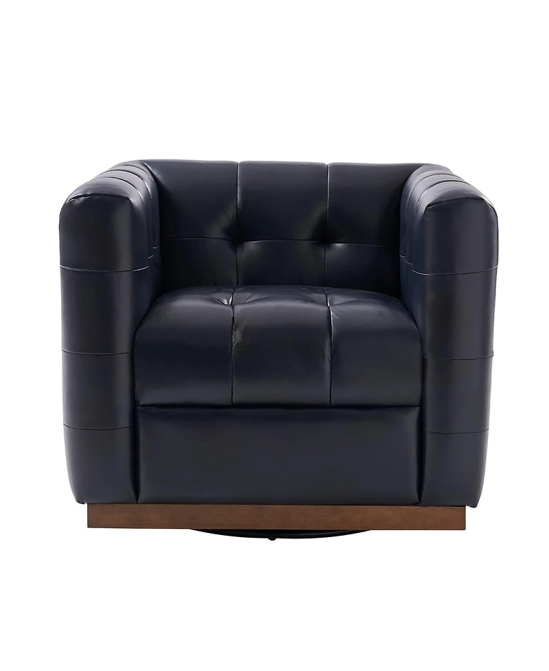 Gabriel Mid-Certury Modern Genuine Leather Swivel Club Chair with Genuine Leather