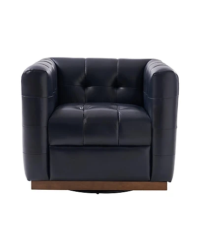 Gabriel Mid-Certury Modern Genuine Leather Swivel Club Chair with Genuine Leather