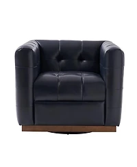 Gabriel Mid-Certury Modern Genuine Leather Swivel Club Chair with Genuine Leather