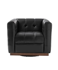 Gabriel Mid-Certury Modern Genuine Leather Swivel Club Chair with