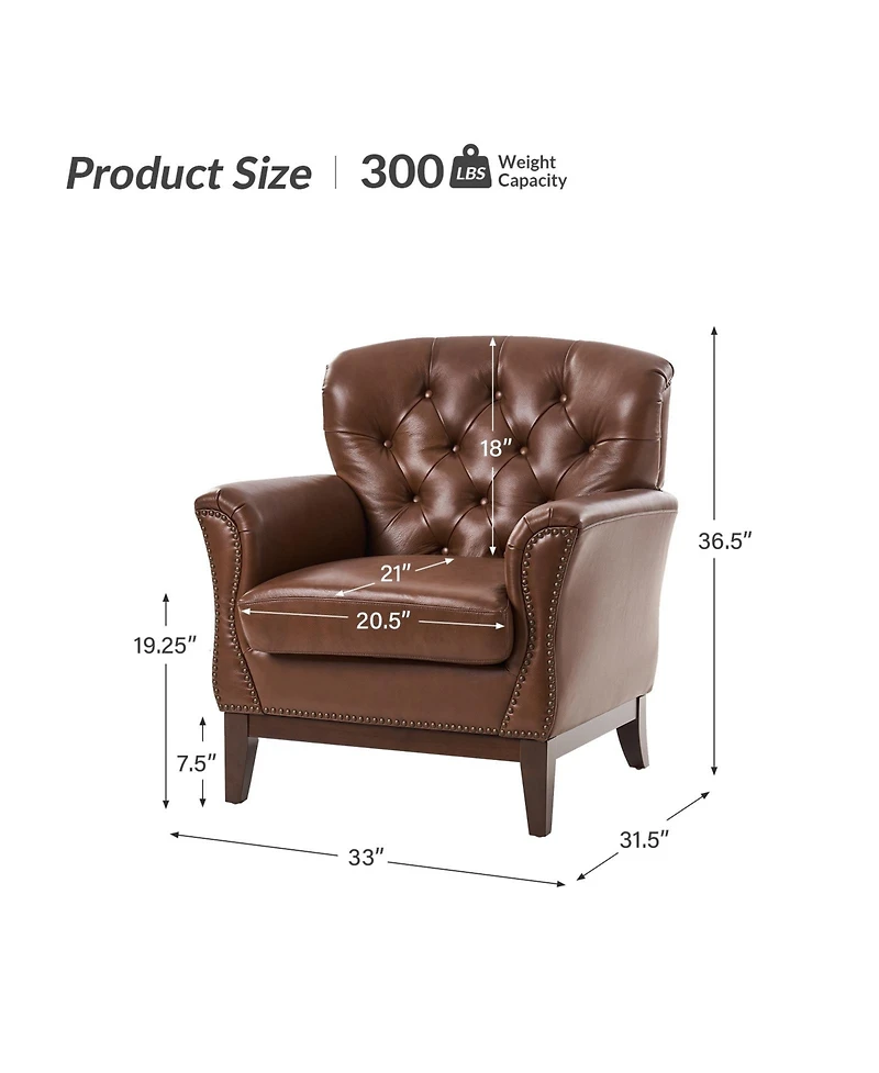 Hulala Home Eugene Traditional Genuine Leather Chair with Tufted Wing Back and Solid Wood