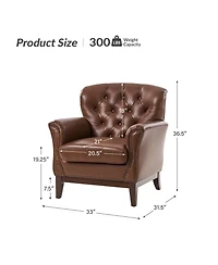 Hulala Home Eugene Traditional Genuine Leather Chair with Tufted Wing Back and Solid Wood