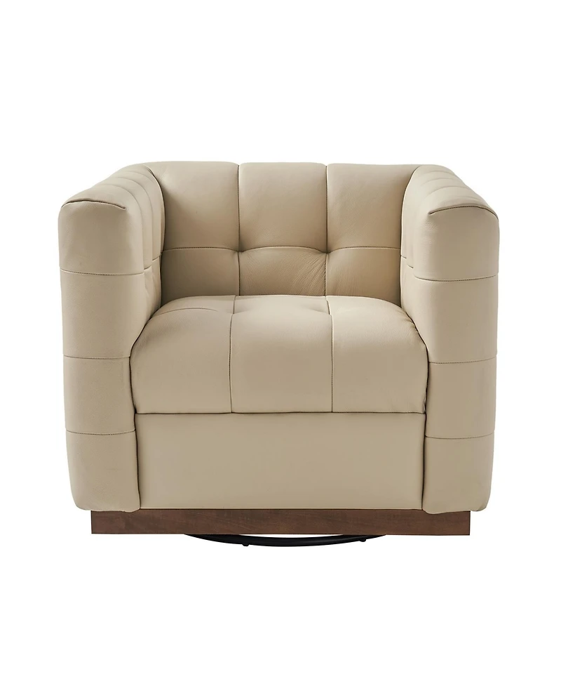 Gabriel Mid-Certury Modern Genuine Leather Swivel Club Chair with