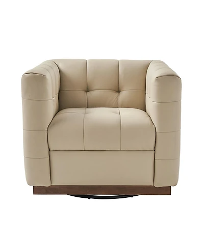 Gabriel Mid-Certury Modern Genuine Leather Swivel Club Chair with
