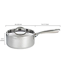 BergHOFF Vintage Tri-Ply 18/10 Stainless Steel 8" Saucepan 3qt. with Lid, Hammered