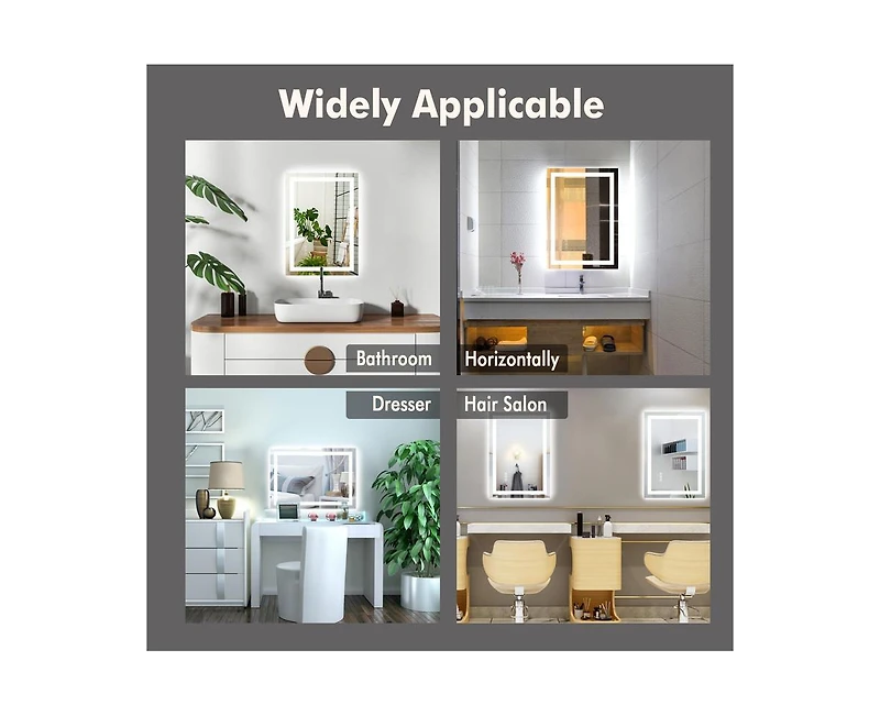 gaomon Led Bathroom Mirror 20X28“ Wall-Mounted Vanity Mirrors Stepless Dimmable Wall Mirrors with Anti-Fog, Backlit + Front Lit, Memory Functio