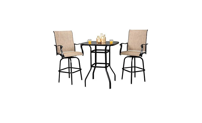Slickblue Wrought Iron Glass High Bar Table – Elegant Patio Bar Table for Outdoor Entertaining, Combining Style and Durability