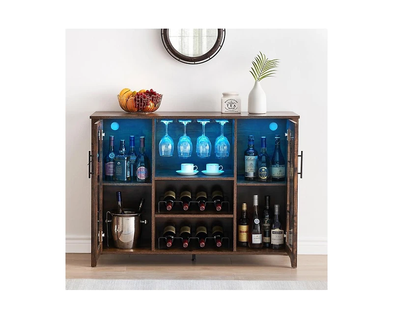 gaomon Wine Bar Cabinet with Led Light,Home Coffee Cabinet with Wine and Glass Rack,Kitchen Buffet Sideboard with Storage,Liquor Cabinet for Bar,Dinin