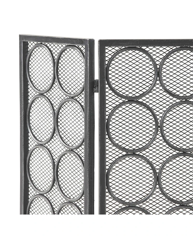 Streamdale 3-Panel Iron Fireplace Screen with Circular Pattern