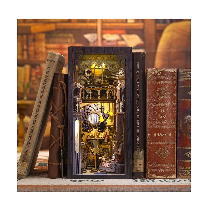 Cutebee Diy Book Nook Kit Diy Dollhouse Miniature House Booknook Bookshelf Insert Decor Bookends Model Build-Creativity Gift Kit (Nebula Common Room