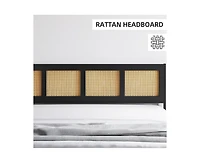 gaomon Queen Size Bed Frame with Rattan Headboard and Footboard, Rattan Platform Bed Frame, Mattress Foundation, No Box Spring Needed, Black