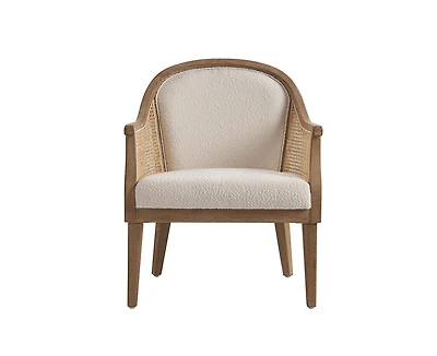 Hulala Home Werner Farmhouse Rattan Solid Wood Armchair with Olid Frame and Legs