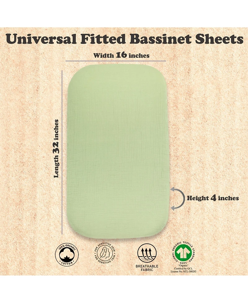 Bublo Baby Bassinet Sheet Set for Boy and Girl, 3 Pack 100% Muslin Cotton, Universal Fitted Oval, Hourglass & Rectangle Mattress, Fi