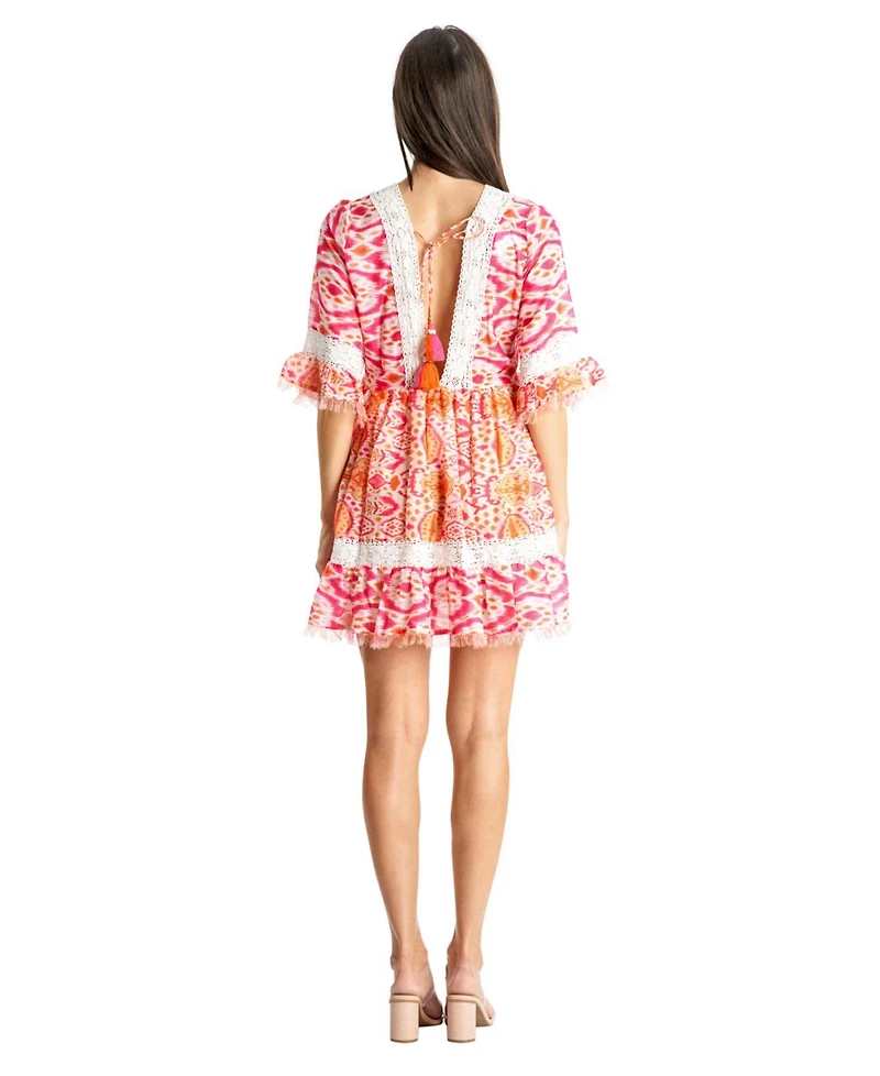 La Moda Clothing Women's Lace Trim Mini Shift Dress