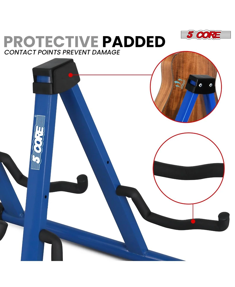 5 Core Double Guitar Stand Floor Adjustable A Frame Folding Acoustic Electric Guitars Holder Stands Gss 2N1 Blu
