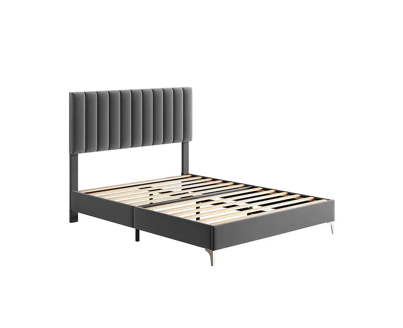 gaomon Bed Frame Modern Velvet Upholstered 11 Inch Bed Frame with Headboard No Box Spring Needed, Gray
